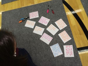 Everyone adds their own message to each bag.