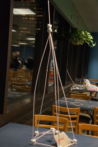 The challenge is to make the largest straw tower using straws and marshmallows. 