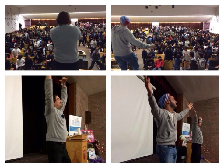 Getting the crowd pumped up! 