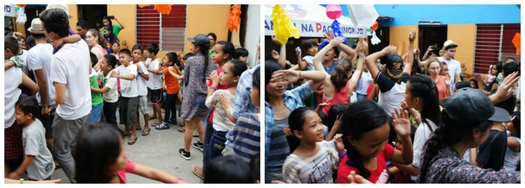 C30-- dancing with kids conga line